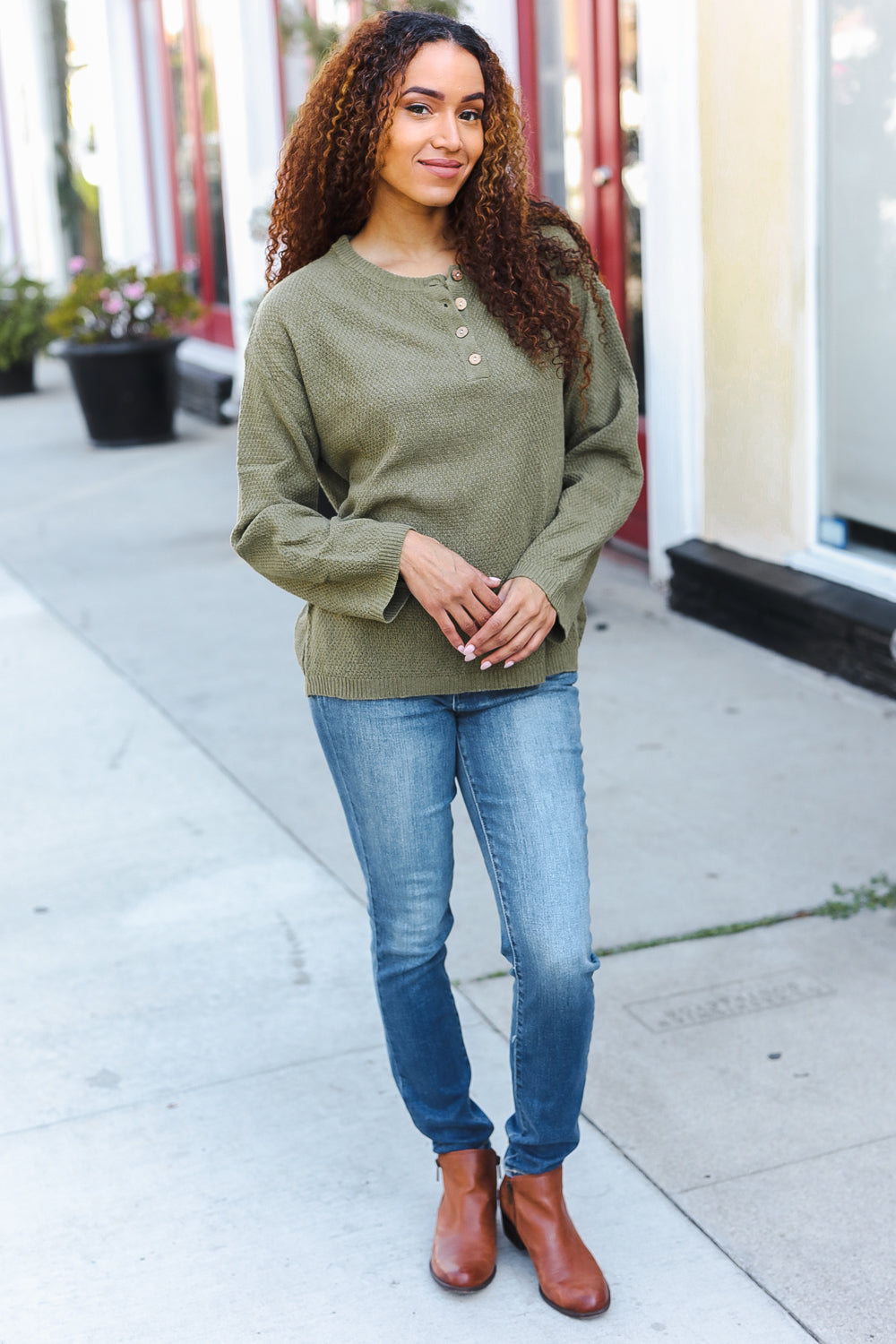 Beautiful You Moss Green Button Down Ribbed Sweater