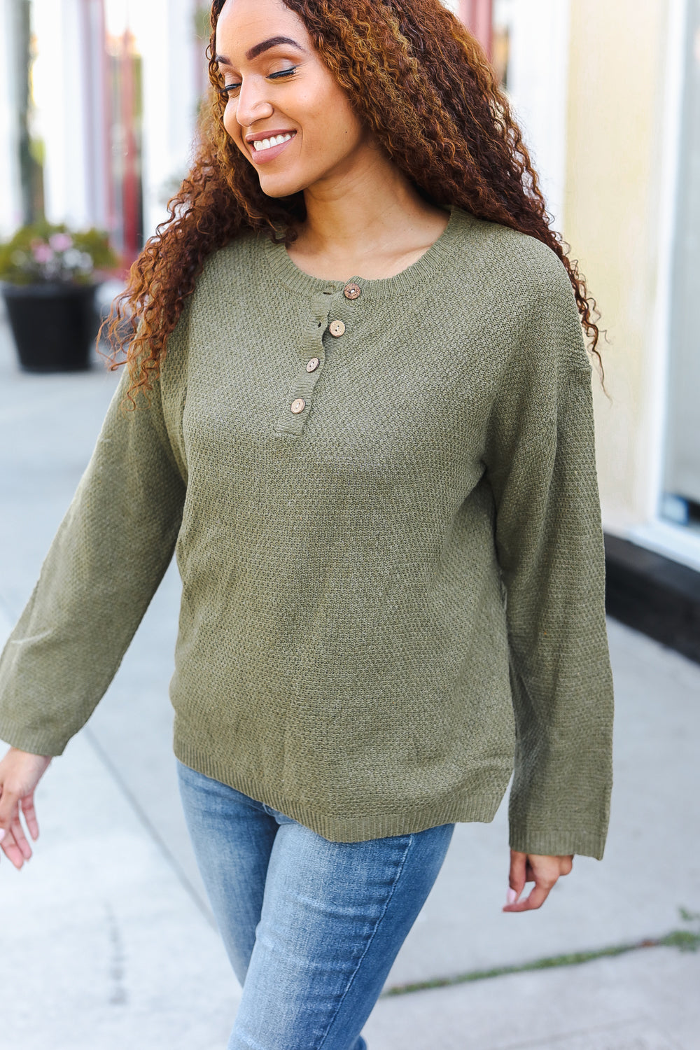 Beautiful You Moss Green Button Down Ribbed Sweater