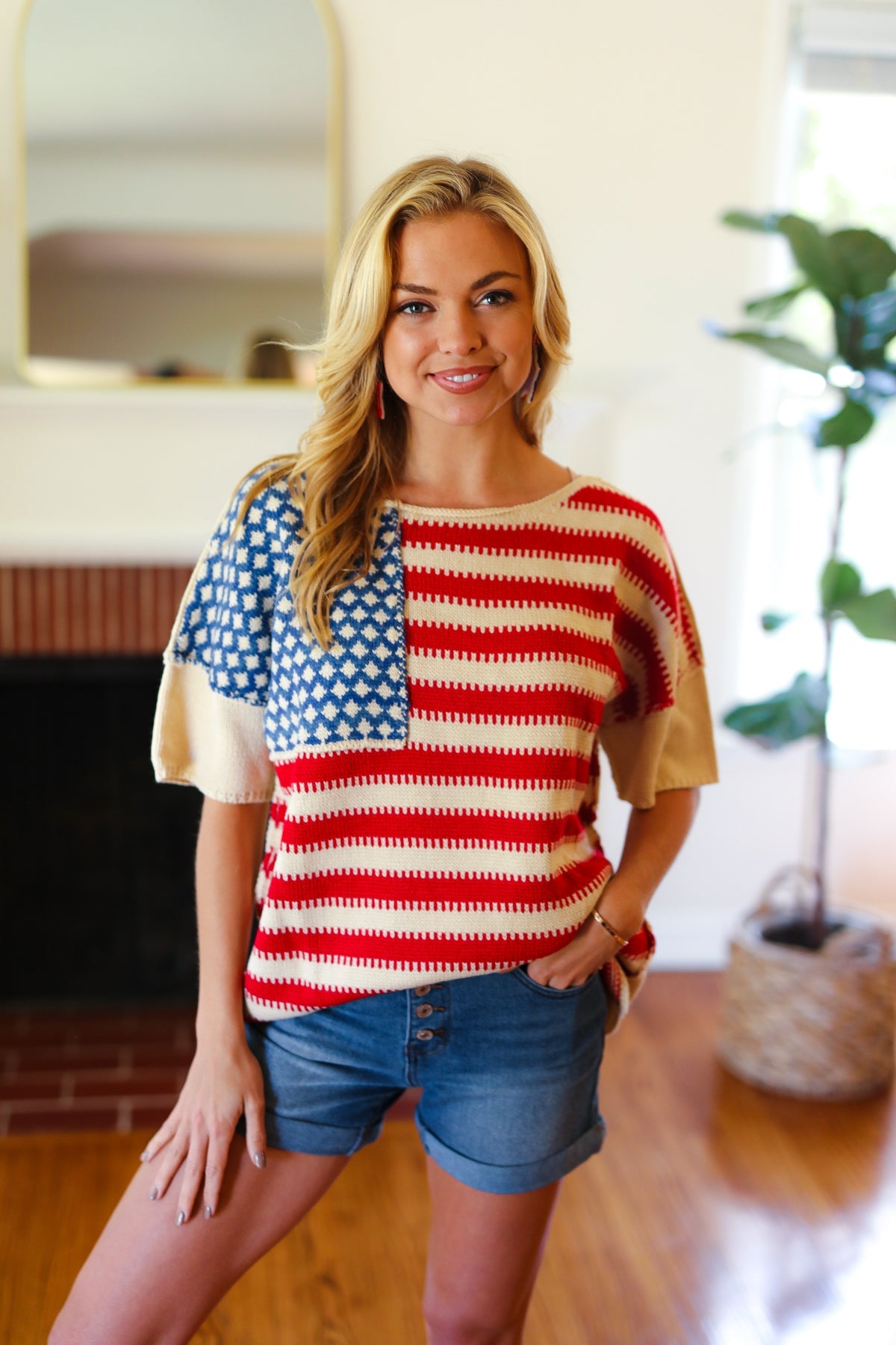 American Flag Jacquard Knit Sweater Top