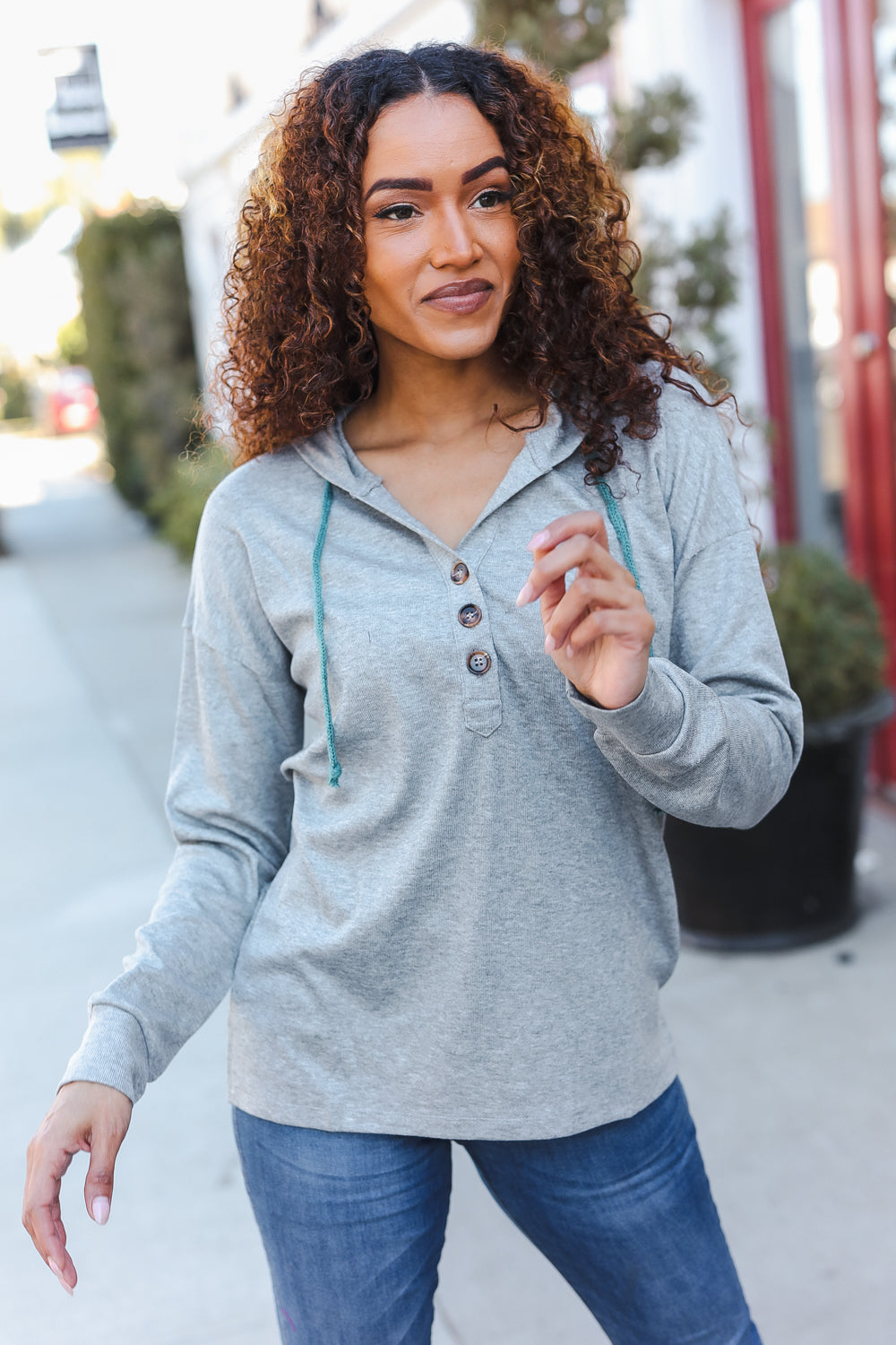 Sparkle Bright Cotton Blend Button Henley Hoodie