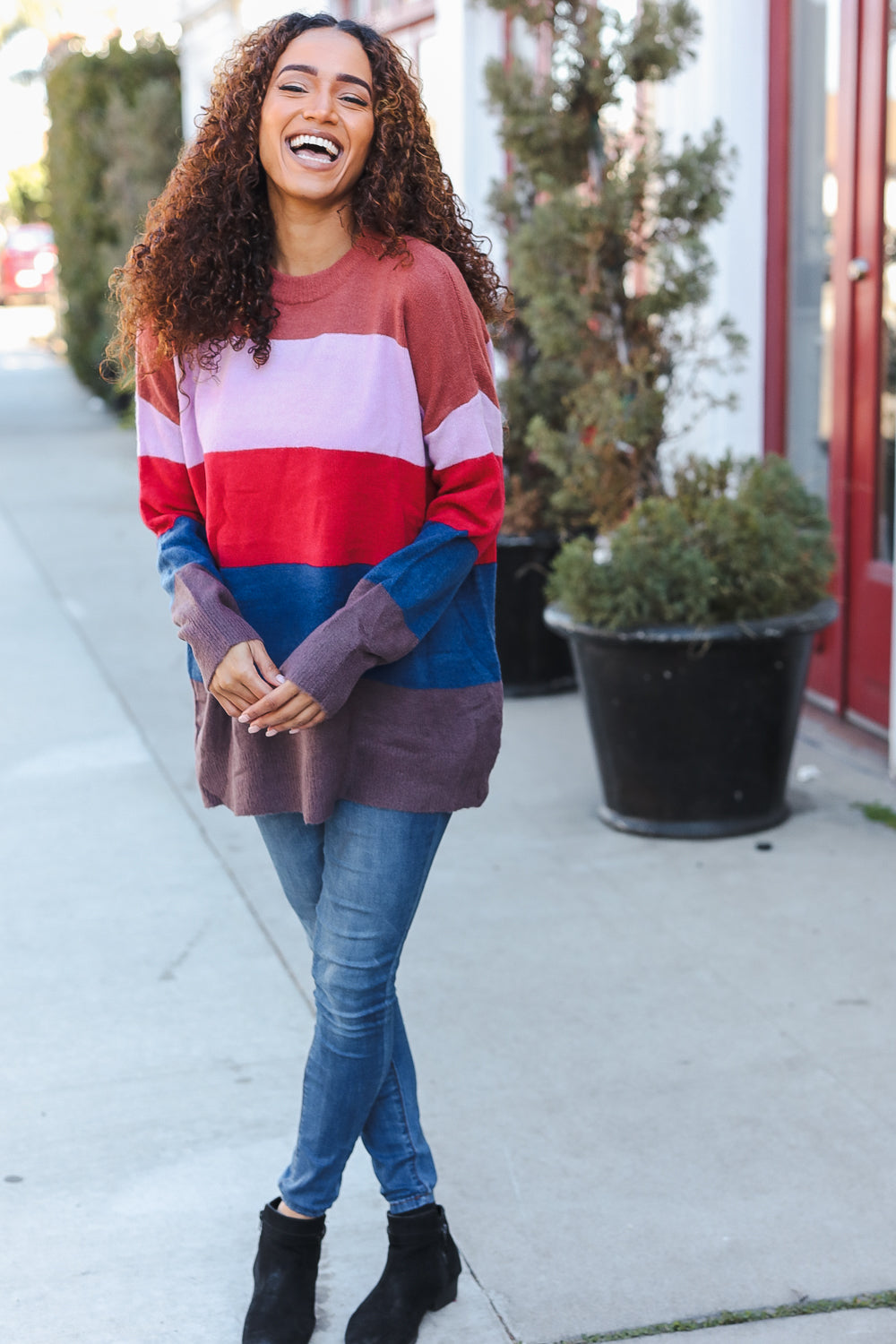 Lock Eyes Lilac Multi-Stripe Ribbed Knit Sweater Pullover