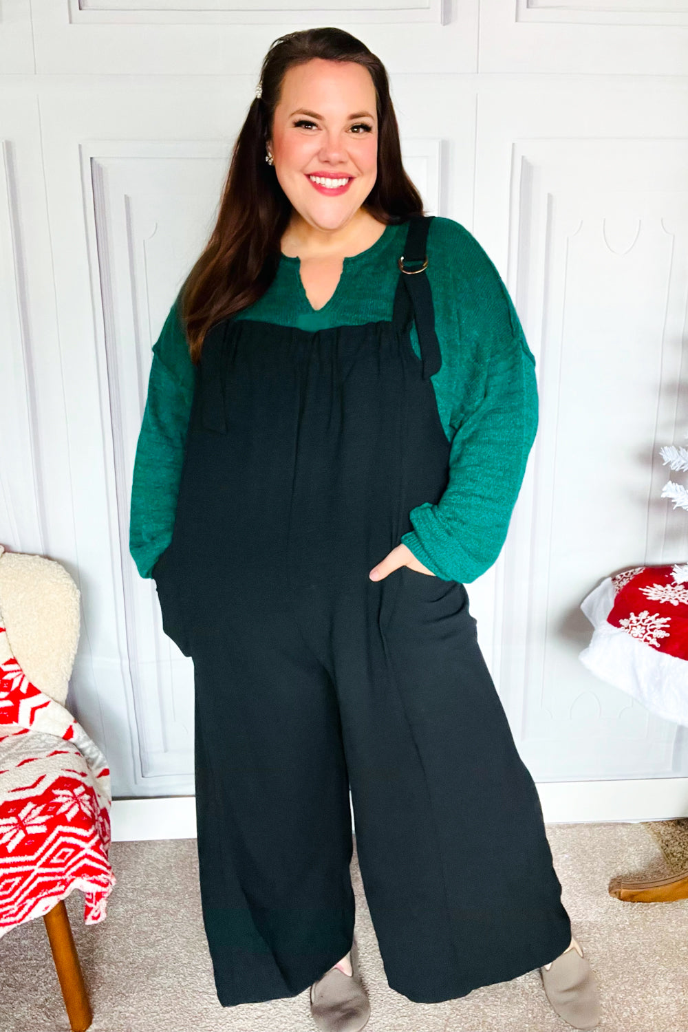 Feeing Joyful Black Wide Leg Adjustable Baggy Bib Jumpsuit