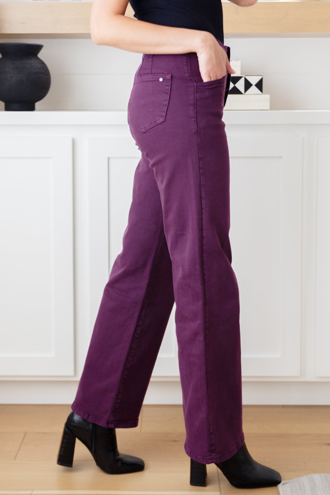 Petunia High Rise Wide Leg Jeans in Plum